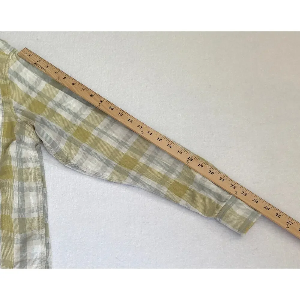 The North Face Mens Plaid Flannel Shirt Size MY ellow Grey Heavyweight Cotton